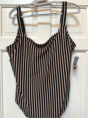 Shade & Shore Striped Black and Beige Swimsuit